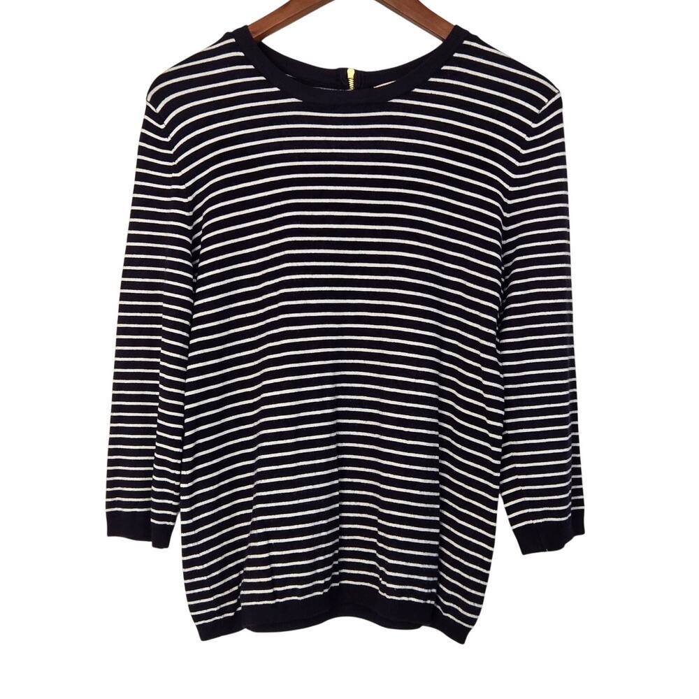 Classic Minimalist Parisian Preppy Black & White Striped Crew Neck Sweater L